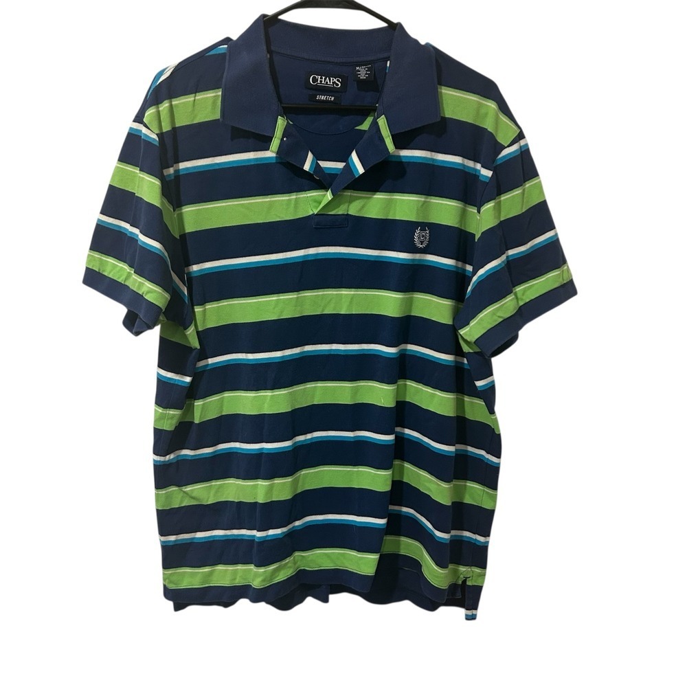 Chaps Ralph Lauren Men’s Polo Shirt XL Navy Green Striped Stretch Cotton Golf
